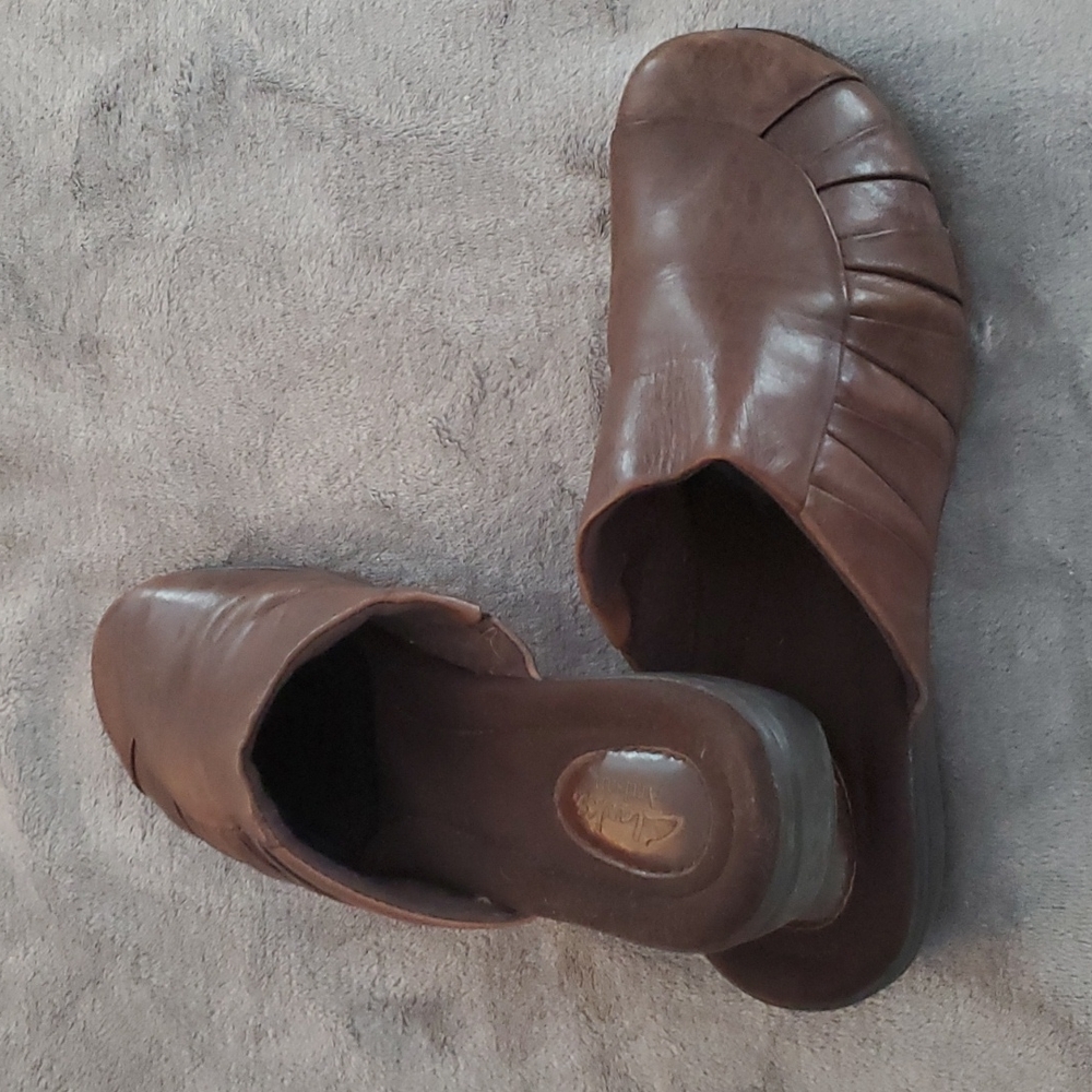 Clark's Brown Leather Mules
